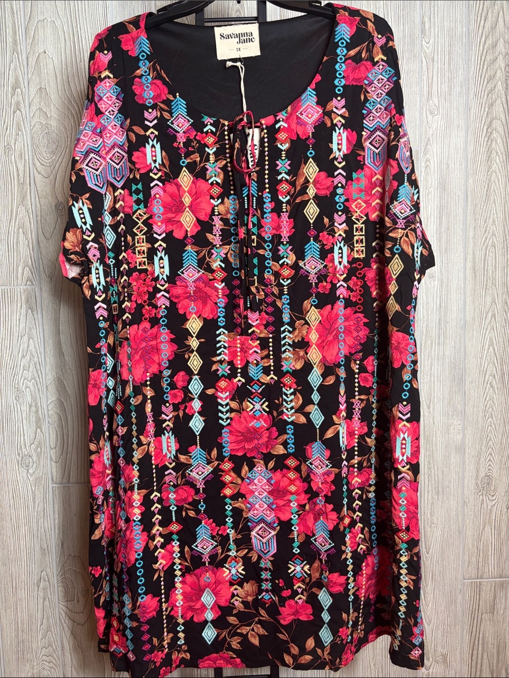 NWT- Savanna Jane Embroidered Floral Tunic Shift Dress Size 1X